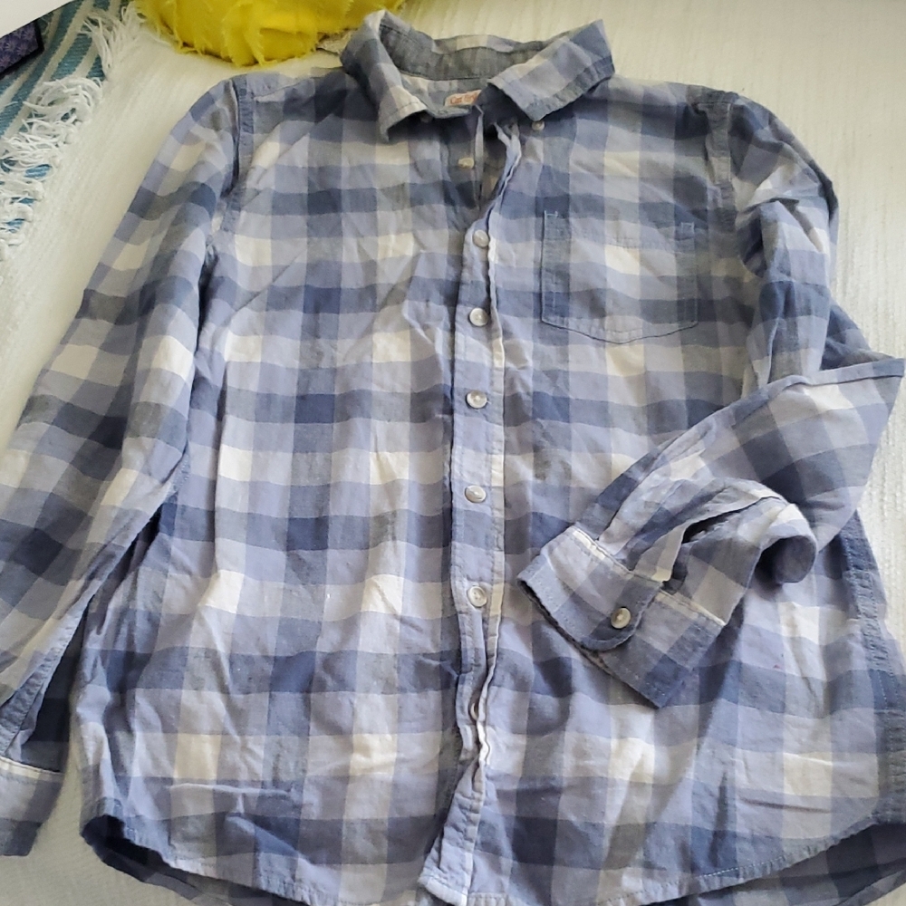 Cat & Jack Blue Button Down Shirt Plaid Design